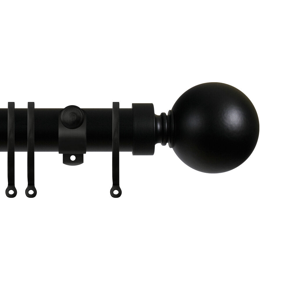 Contract 35mm curtain pole set with Adjustable K brackets and ball finials in matt black