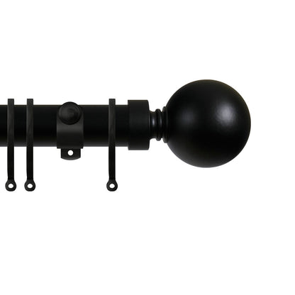 Contract 35mm curtain pole set with Adjustable K brackets and ball finials in matt black