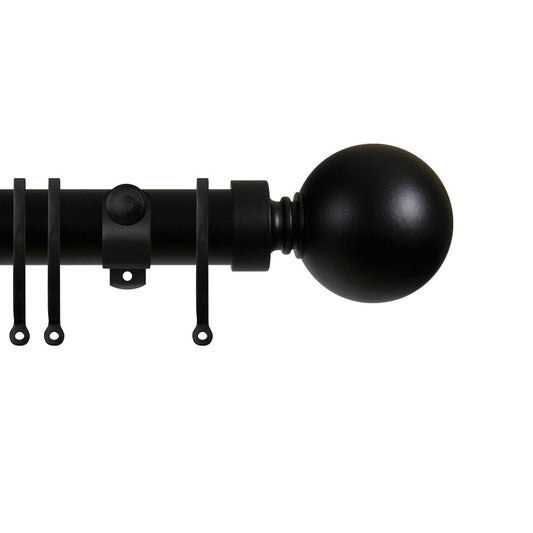 Contract 35mm curtain pole set with Adjustable K brackets and ball finials in matt black