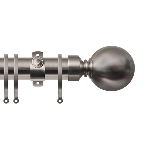 Contract 35mm curtain pole set with Adjustable K brackets and ball finials in brushed nickel