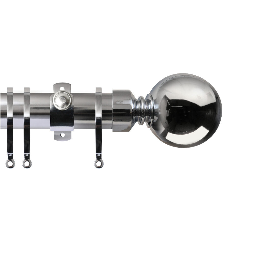 Contract 35mm curtain pole set with Adjustable K brackets and ball finials in polished silver