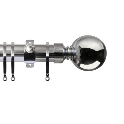Contract 35mm curtain pole set with Adjustable K brackets and ball finials in polished silver