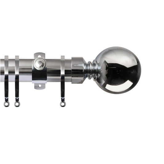 Contract 35mm curtain pole set with Adjustable K brackets and ball finials in polished silver