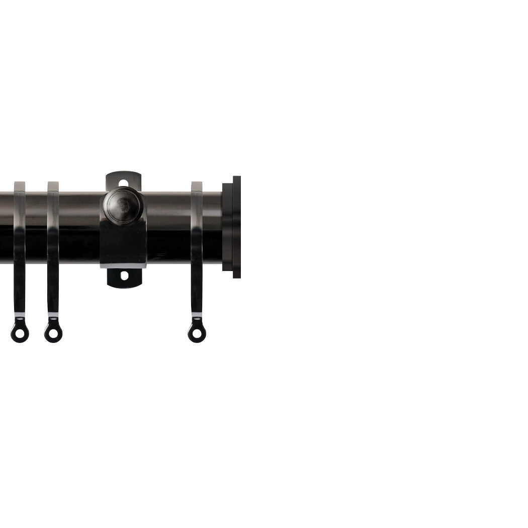 Contract 35mm curtain pole set with Adjustable K brackets and end cap finials in black nickel