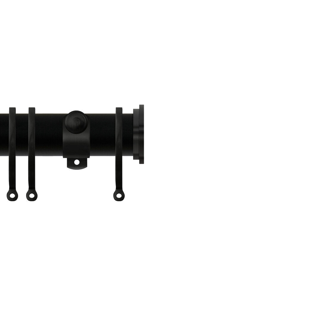 Contract 35mm curtain pole set with Adjustable K brackets and end cap finials in matt black