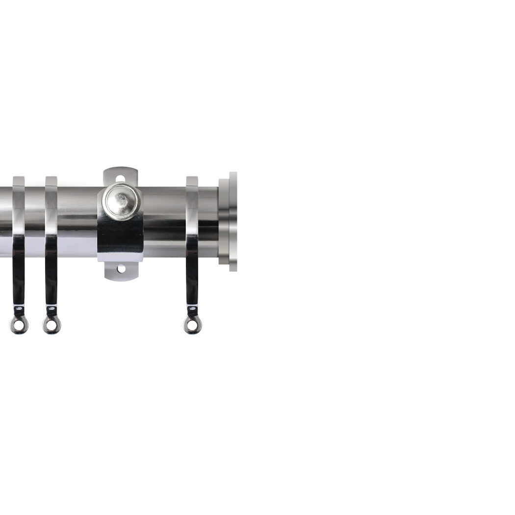 Contract 35mm curtain pole set with Adjustable K brackets and end cap finials in polished silver