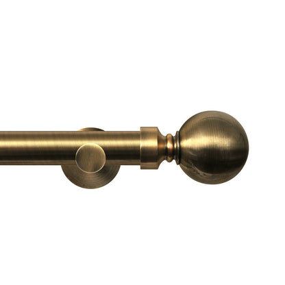 Renaissance Contract 28 eyelet curtain pole set in Antique Brass with Contemporary brackets and Ball finials (supplied without rings)