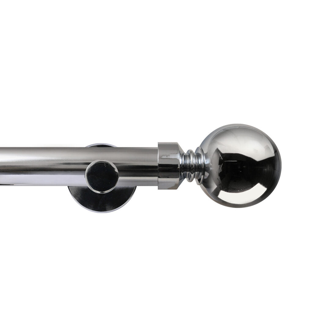 Renaissance Contract 28 eyelet curtain pole set in Polished Silver with Contemporary brackets and Ball finials (supplied without rings)