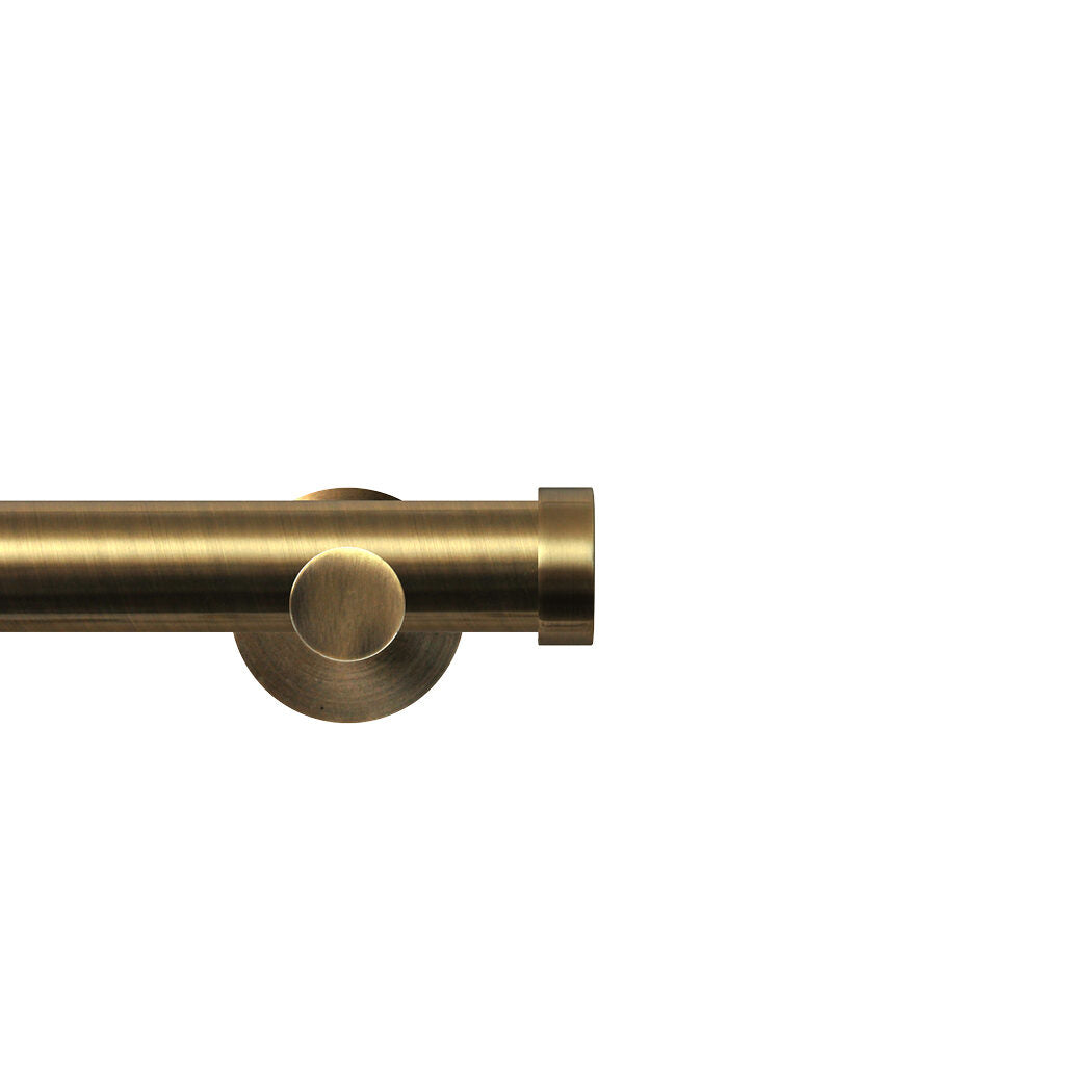 Renaissance Contract 28 eyelet curtain pole set in Antique Brass with Contemporary brackets and End Cap finials (supplied without rings)