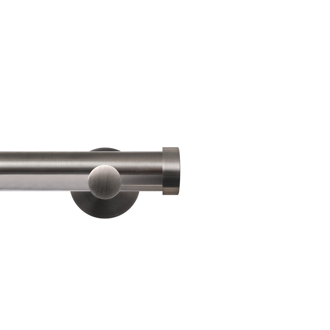 Renaissance Contract 28 eyelet curtain pole set in Brushed Nickel with Contemporary brackets and End Cap finials (supplied without rings)