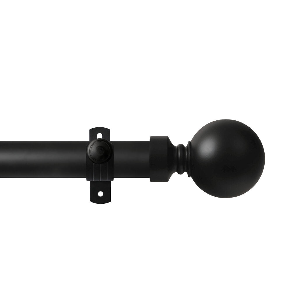 Renaissance Contract 28 eyelet curtain pole set in Matt Black with Adjustable K brackets and Ball finials (supplied without rings)