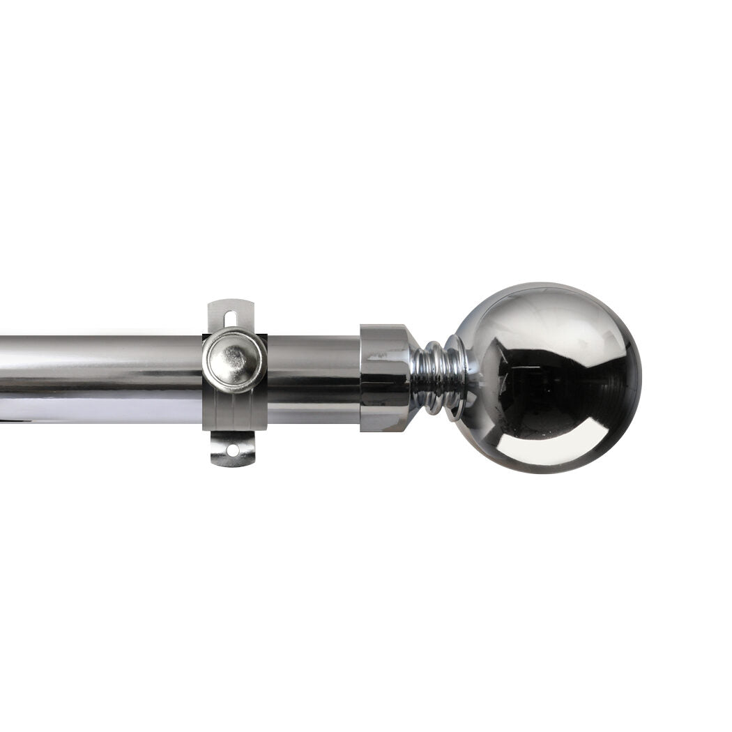 Renaissance Contract 28 eyelet curtain pole set in Polished Silver with Adjustable K brackets and Ball finials (supplied without rings)