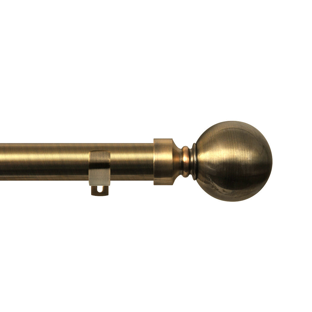Renaissance Contract 28 eyelet curtain pole set in Antique Brass with Long L brackets and Ball finials (supplied without rings)
