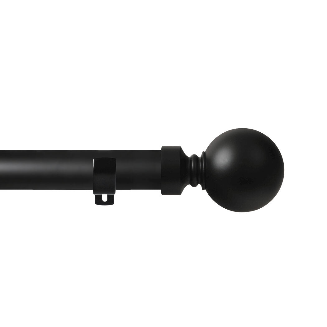Renaissance Contract 28 eyelet curtain pole set in Matt Black with Long L brackets and Ball finials (supplied without rings)