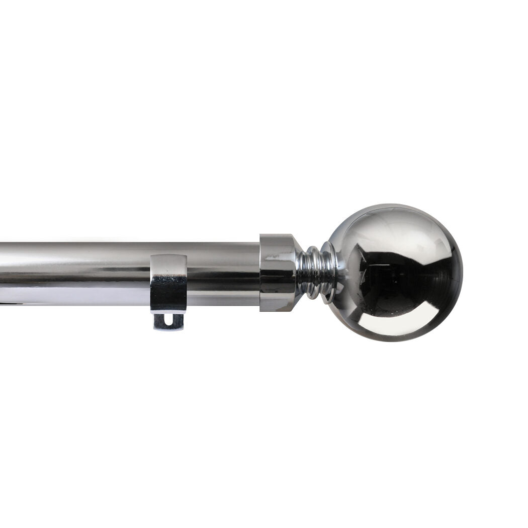 Renaissance Contract 28 eyelet curtain pole set in Polished Silver with Long L brackets and Ball finials (supplied without rings)