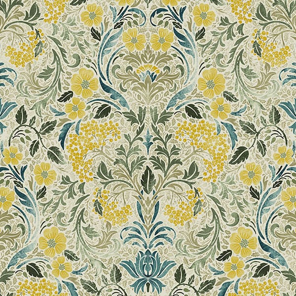 Rubus Lemon/Olive Fire Retardant Curtain Fabric