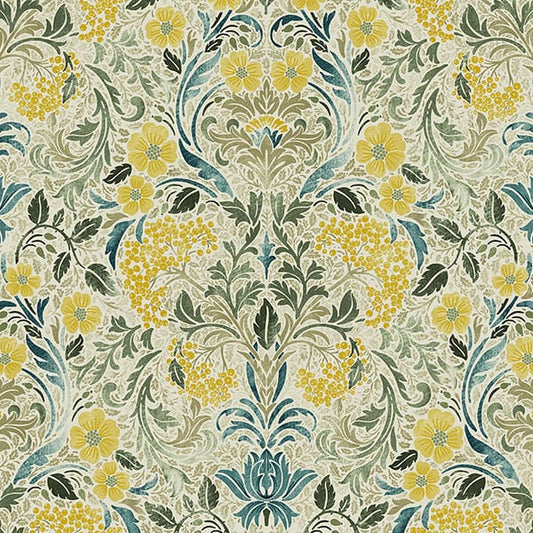 Rubus Lemon/Olive Fire Retardant Curtain Fabric