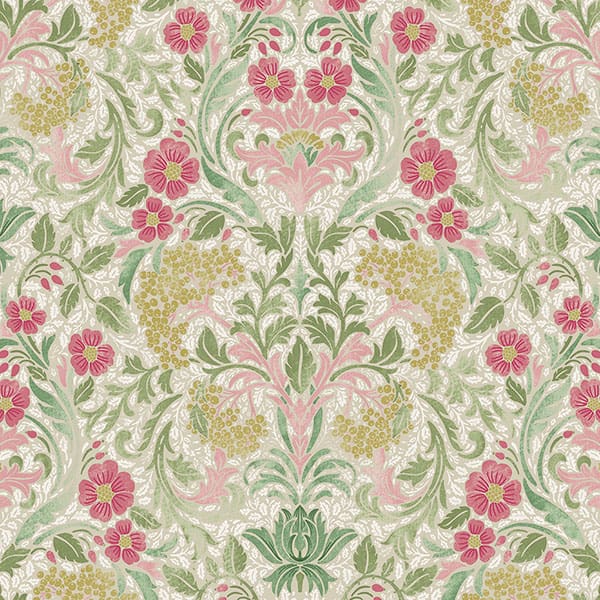 Rubus Rose/Green Fire Retardant Curtain Fabric