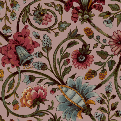 Mallion & Knowles Baroda Crimson/Pink Fire Retardant Curtains texture detail