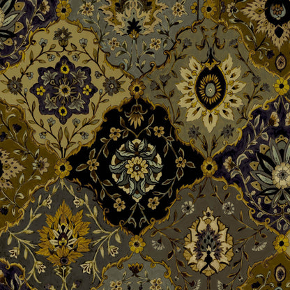 Mallion & Knowles Kashmir Charcoal/Gold Fire Retardant Curtains texture detail