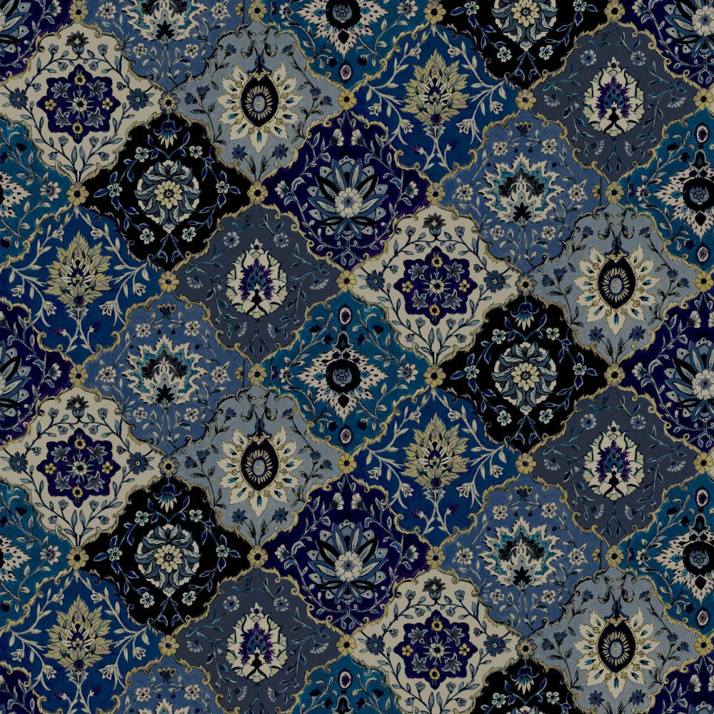 Mallion & Knowles Kashmir Navy/Cobalt Fire Retardant Curtains