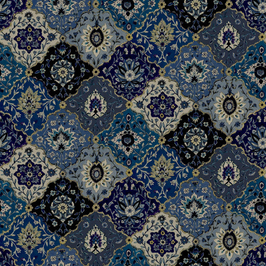 Mallion & Knowles Kashmir Navy/Cobalt Fire Retardant Curtains