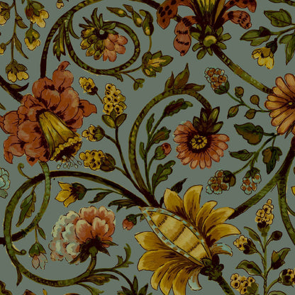 Mallion & Knowles Baroda Amber/Sage Fire Retardant Curtains texture detail