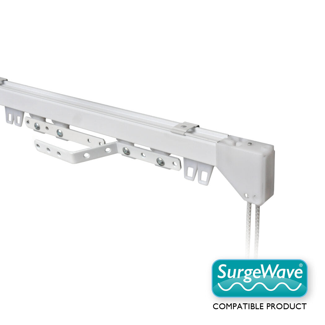 Heavy Duty Corded contract curtain track kit in white with 80mm SurgeWave gliders