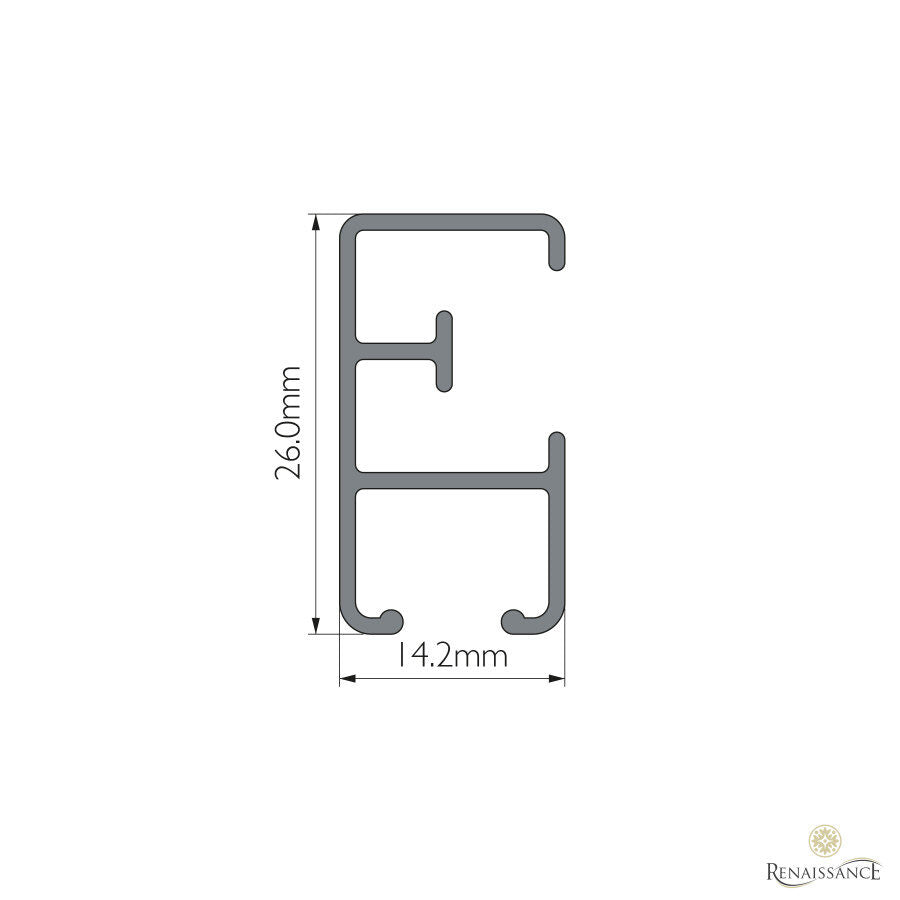 Heavy Duty H-Section track profile drawing – H-section, 14.2mm × 26mm