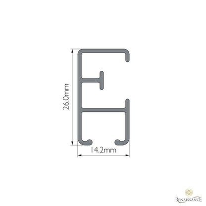 Heavy Duty H-Section track profile drawing – H-section, 14.2mm × 26mm