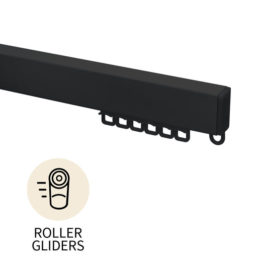 Heavy Duty H-Section contract curtain track kit in black – roller gliders