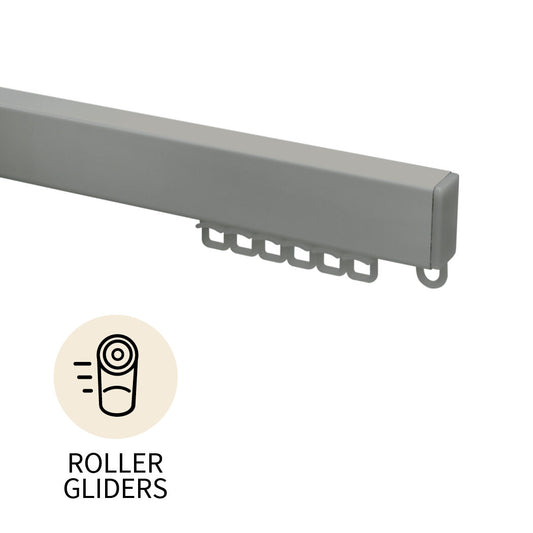 Heavy Duty H-Section contract curtain track kit in silver – roller gliders