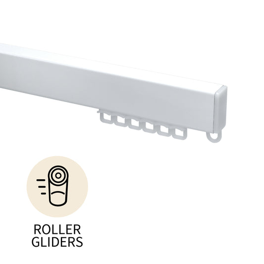 Heavy Duty H-Section contract curtain track kit in white – roller gliders