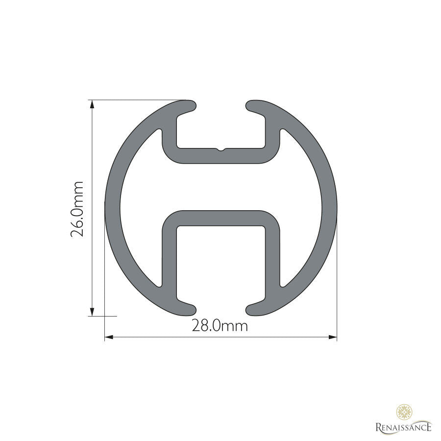 Motiva Round profile cross-section – 28mm × 26mm with 6mm groove