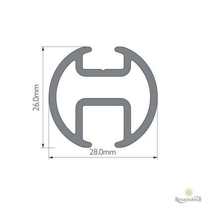 Motiva Round profile cross-section – 28mm × 26mm with 6mm groove