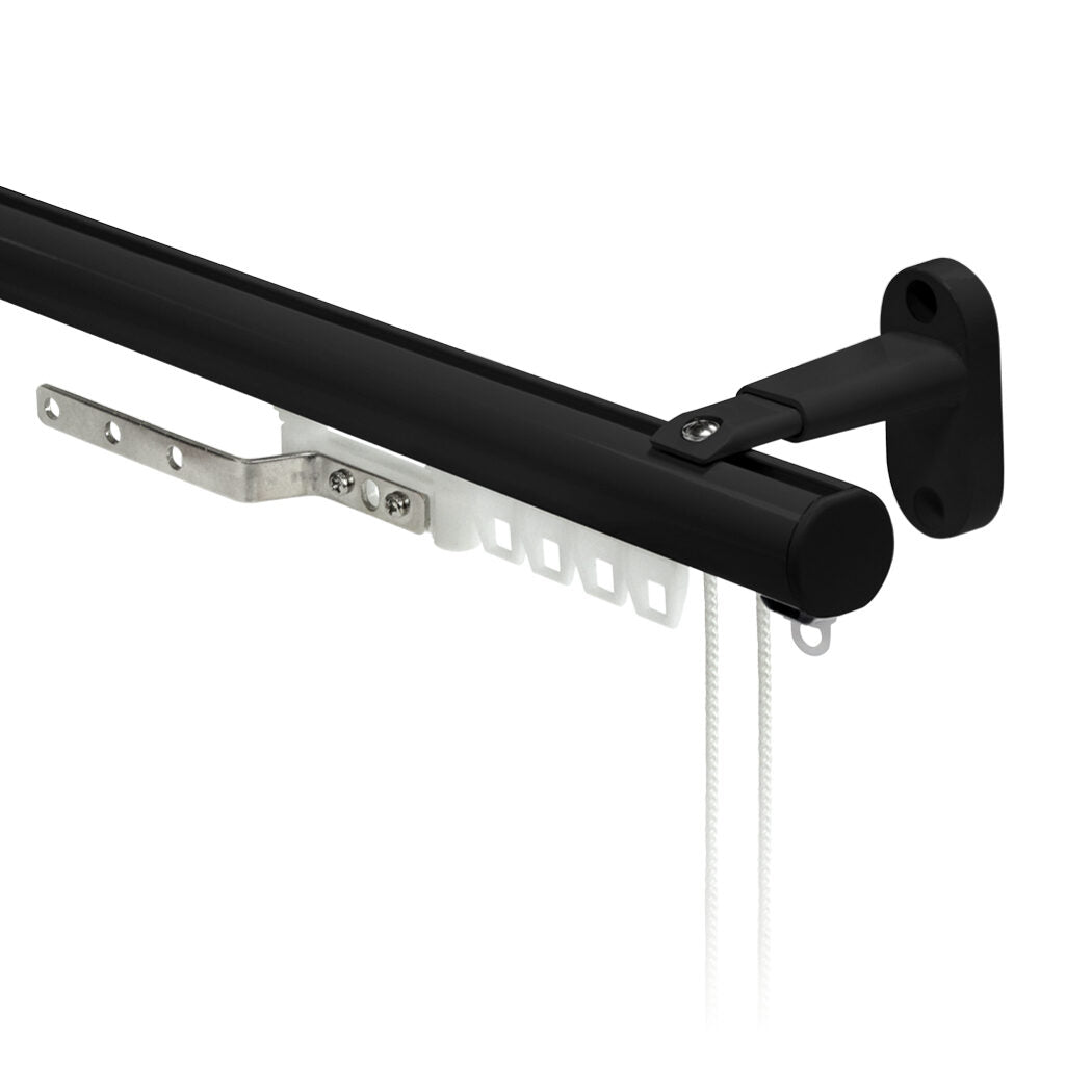 Motiva Round Corded contract curtain track in black with standard gliders