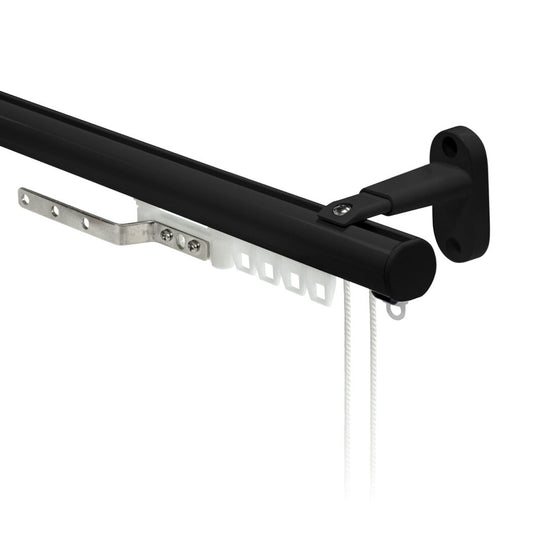 Motiva Round Corded contract curtain track in black with standard gliders