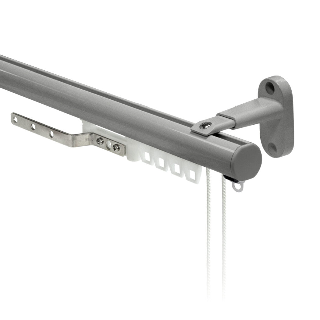 Motiva Round Corded contract curtain track in silver with standard gliders