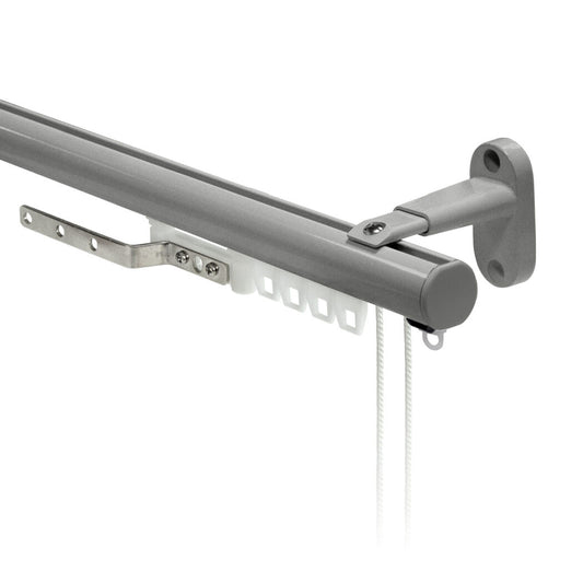 Motiva Round Corded contract curtain track in silver with standard gliders