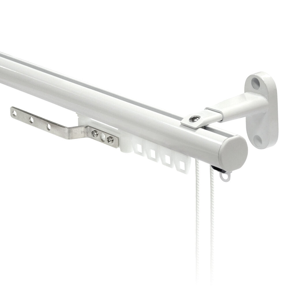 Motiva Round Corded contract curtain track in white with standard gliders