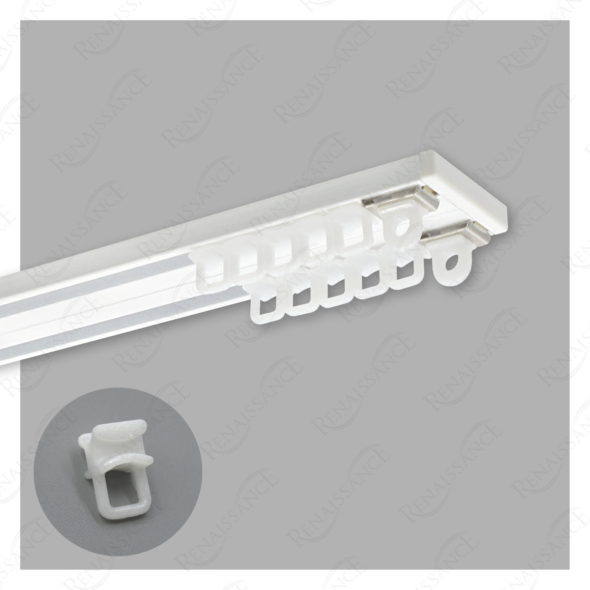 Slim-Line Project Ceiling Fix double groove track kit in white – 1m kit with standard gliders, end caps and end stops