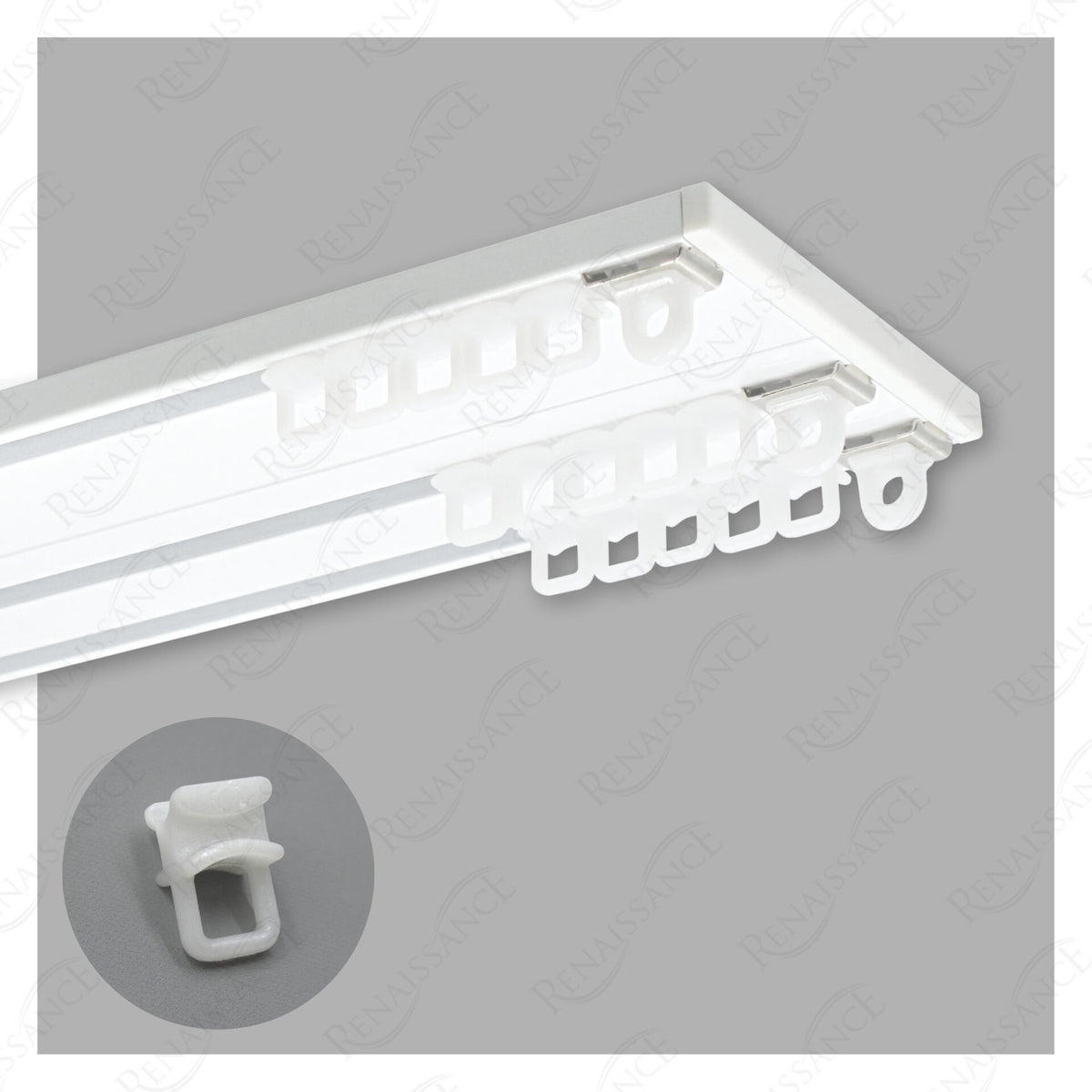 Slim-Line Project Ceiling Fix triple groove track kit in white – 1m kit with standard gliders, end caps and end stops