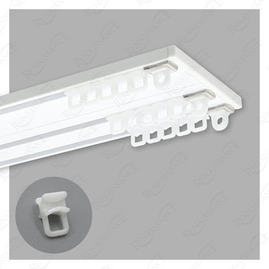 Slim-Line Project Ceiling Fix triple groove track kit in white – 1m kit with standard gliders, end caps and end stops