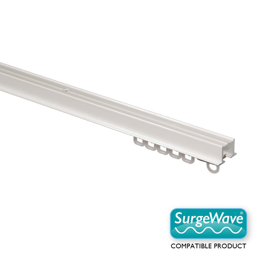 Recess M-Section contract curtain track kit in white with 60mm SurgeWave gliders
