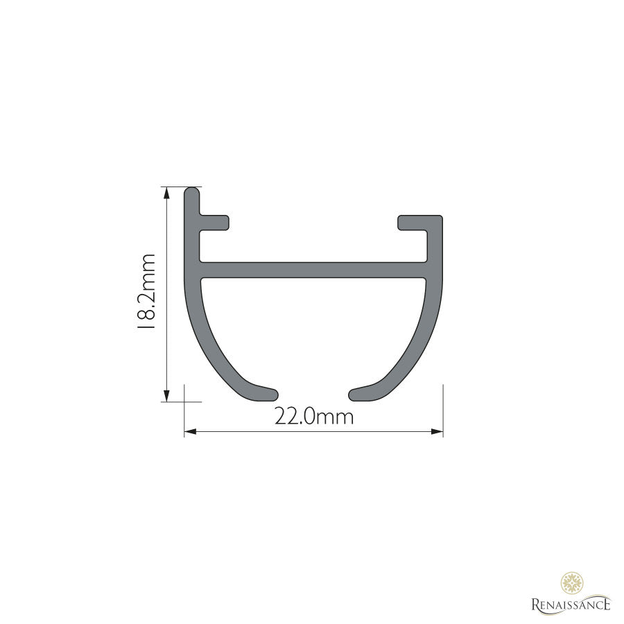 Silent Glide track profile drawing – Semi-circular profile, 18.2mm × 22mm