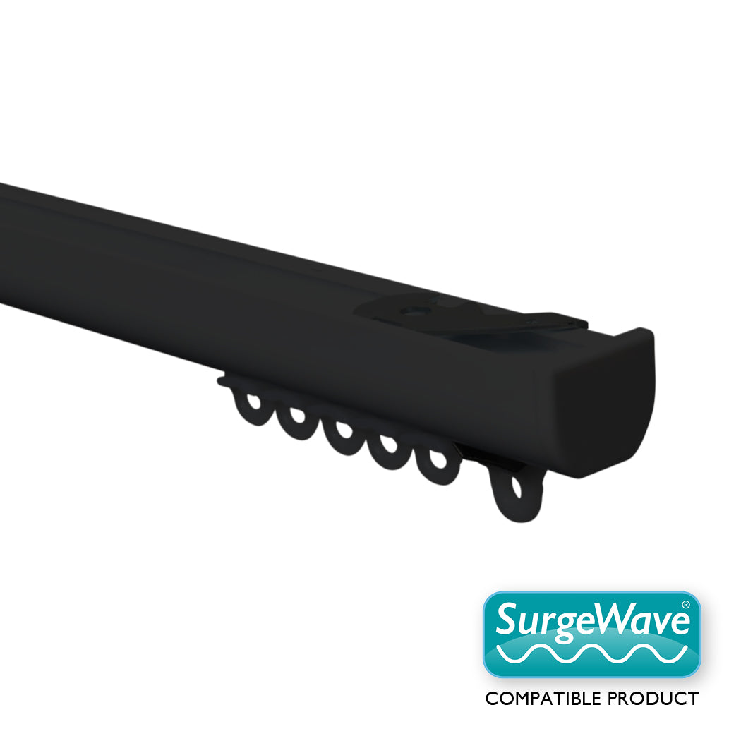Silent Glide contract curtain track kit in black – SurgeWave 80mm gliders for wave curtains