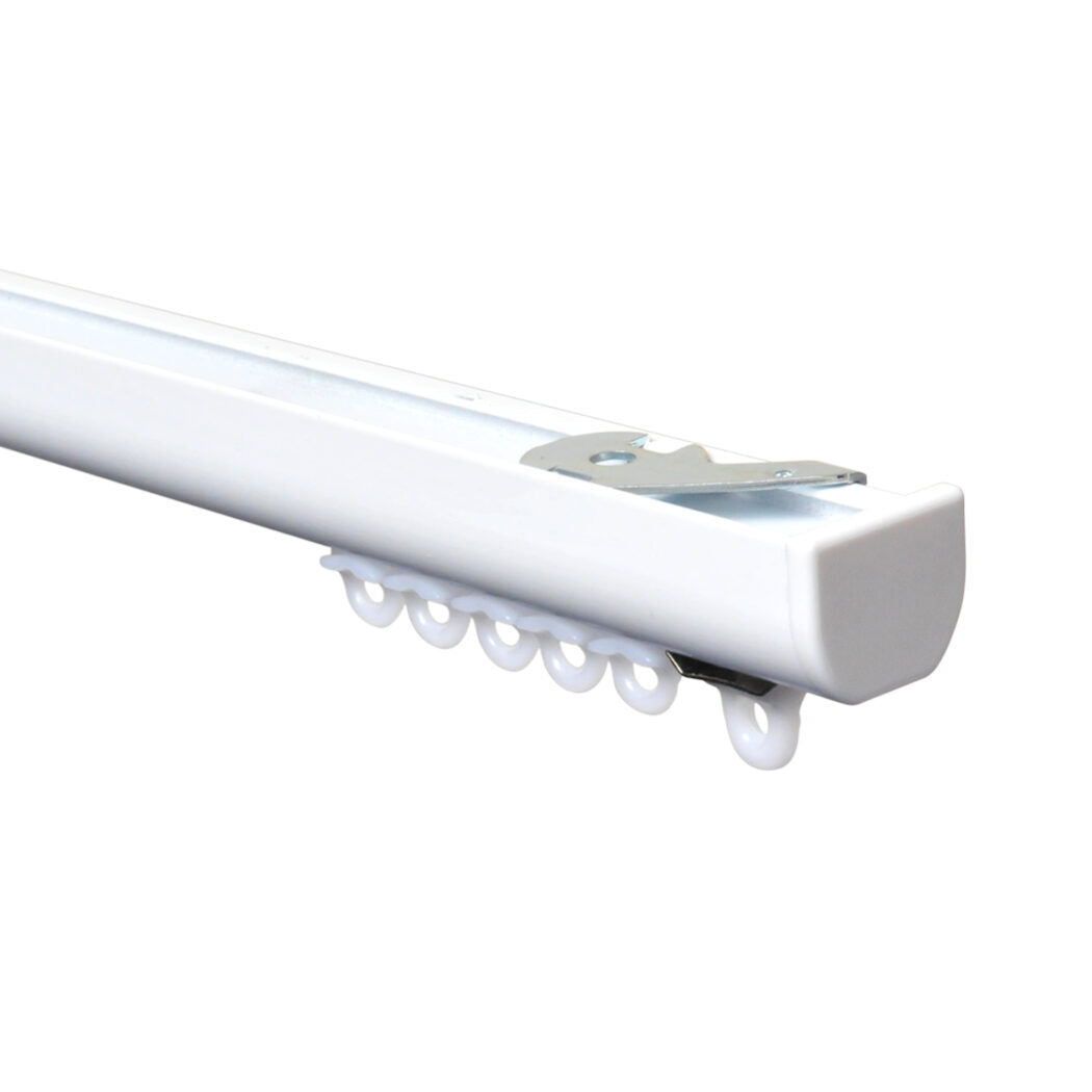 Silent Glide contract curtain track kit in white – standard gliders