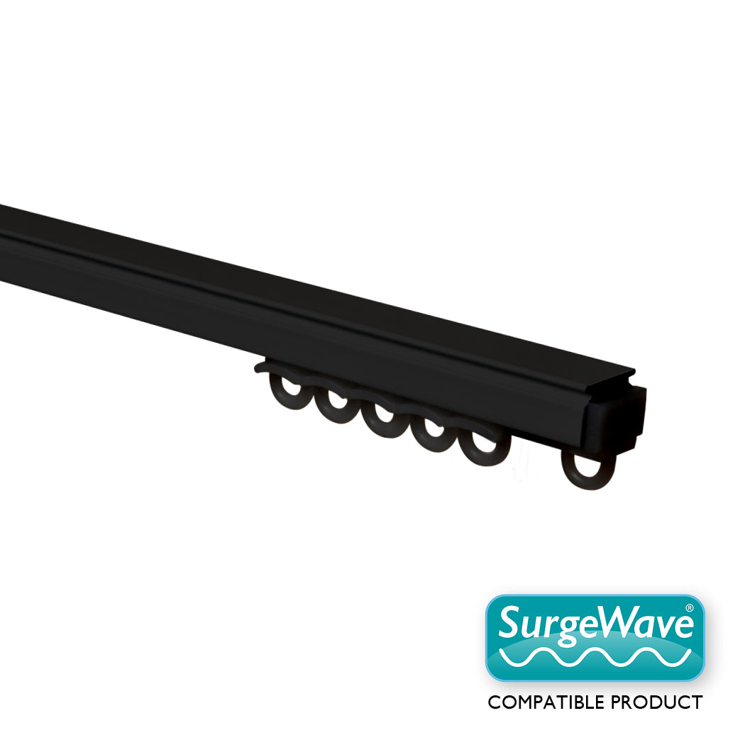W-Section Uncorded contract curtain track kit in black with 80mm SurgeWave gliders