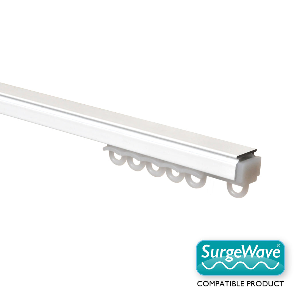 W-Section Uncorded contract curtain track kit in white with 80mm SurgeWave gliders