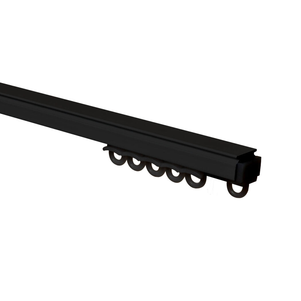 W-Section Uncorded contract curtain track kit in black with standard gliders